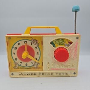 1971 Vintage Fisher-Price Hickory Dickory Dock Toy Clock‎ Radio Music Box